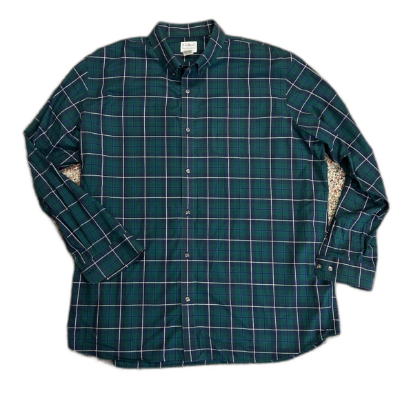 L.L. Bean NWOT Green Navy Plaid Traditional Fit LS Buttondown Shirt Size XXL - Picture 2 of 11